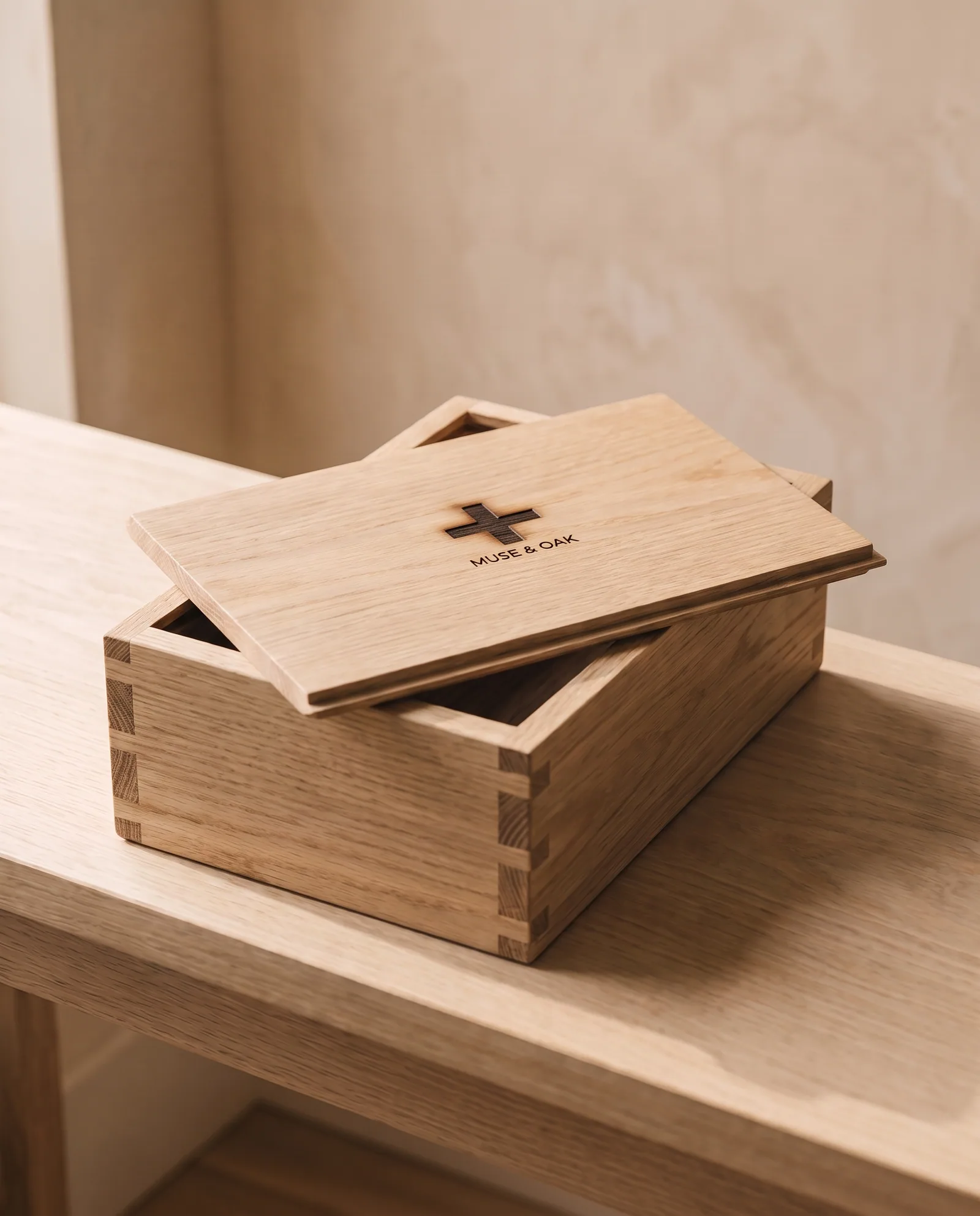 Lidded Box — Oak, finger-jointed, loose lid.