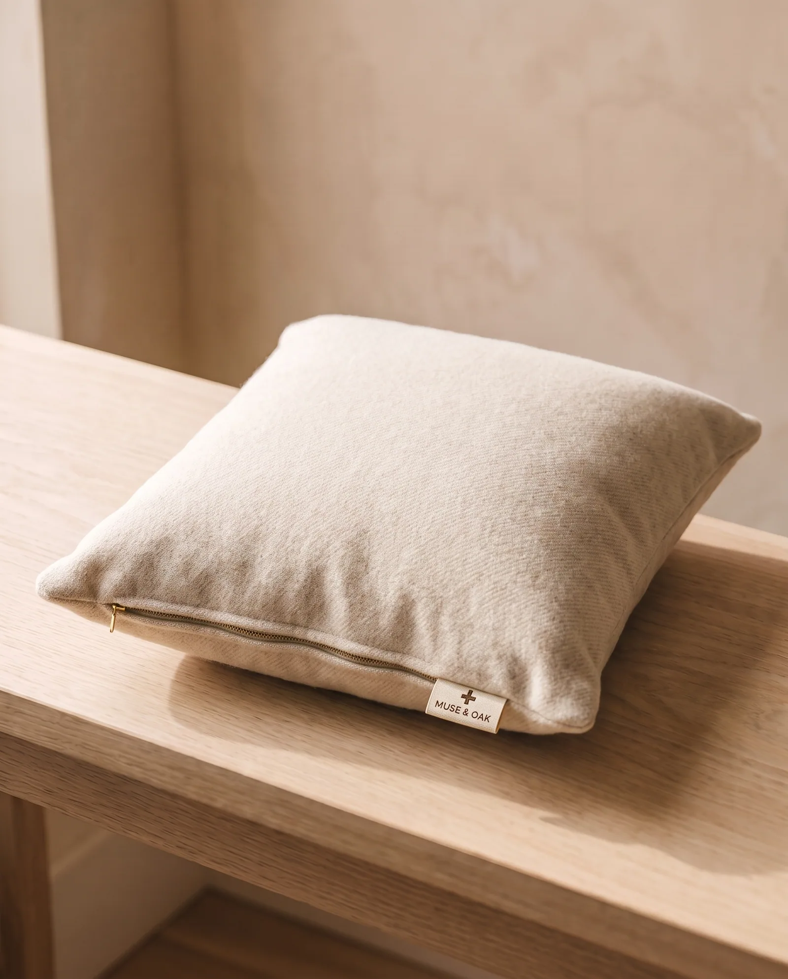 Wool Cushion — Woven lambswool, feather inner.